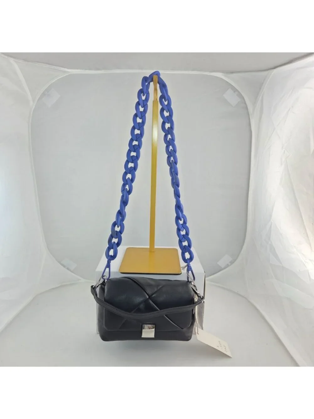 Black Faux Leather Micro Nano Satchel Chain A New Day Soft Puffy Magnetic Close
